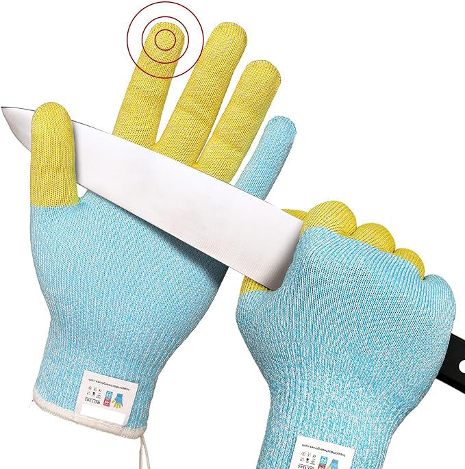 FIRST FIBER 4-Finger Cut Resistant Gloves ANSI A9 Reinforced for Kitchen Meat Cutting Oyster Shucking Touch CyclingParty Safety