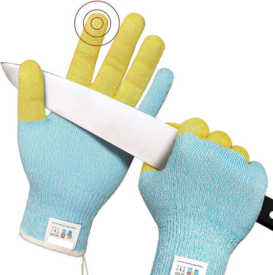 FIRST FIBER 4-Finger Cut Resistant Gloves ANSI A9 Reinforced for Kitchen Meat Cutting Oyster Shucking Touch CyclingParty Safety