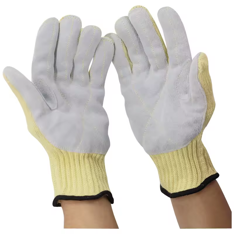 High Quality Cut Resistant Aramid Fiber Leather Work Gloves Premium Leather Gloves & Mittens
